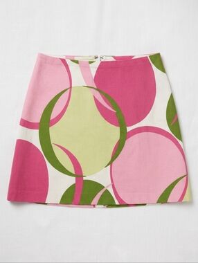 Will's River Co Retro Mod Pink Green Circle Print Y2K Preppy A-line Mini Skirt